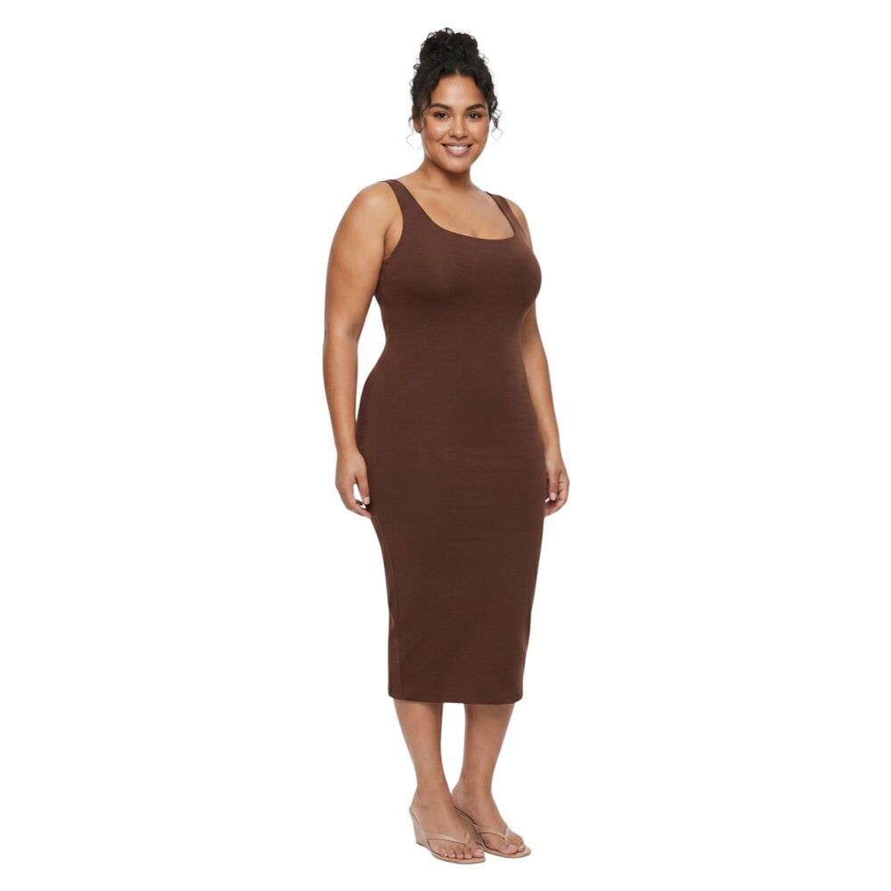 Naked Wardrobe Midi Tank Dress Chocolate Brown Dress 2X